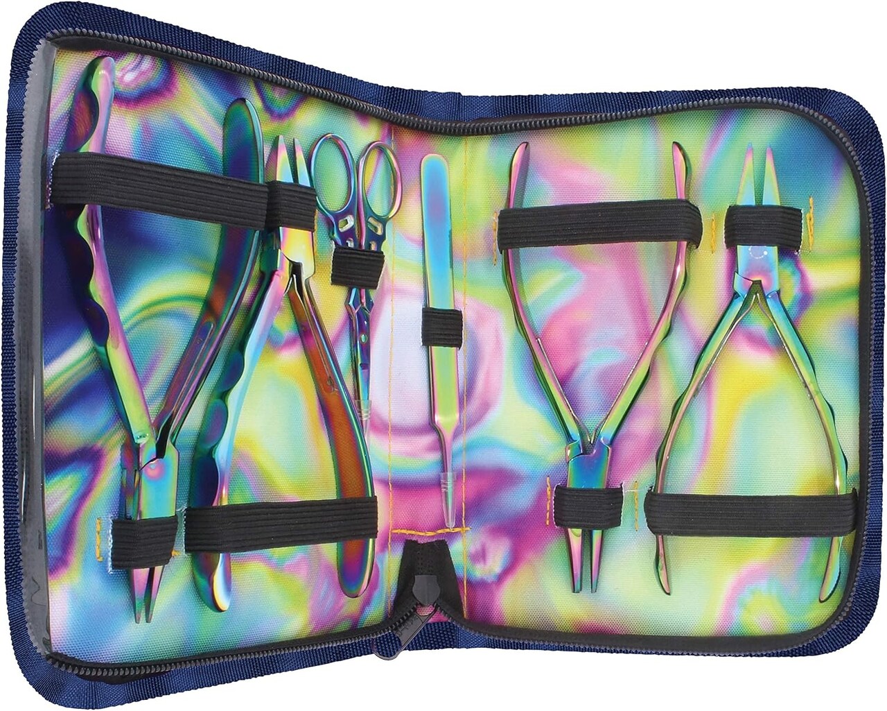 The Beadsmith 6-Piece Chroma Set - Jewelry-Making Tools Kit, Rainbow Titanium Finish, Includes 4 Pliers w/Tweezers and Scissors, Matching Case Included